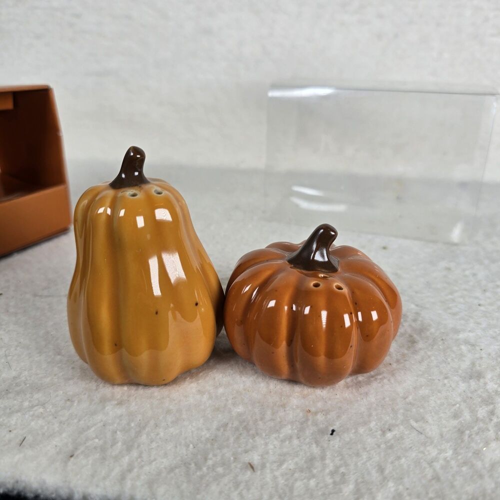 Celebrate It Orange Pumpkin Salt and Pepper Shakers Ceramic 2" Tall